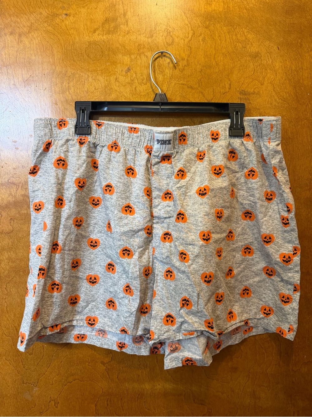 PINK women’s sleep shorts XL gray orange black Halloween pumpkin jack-o-lantern